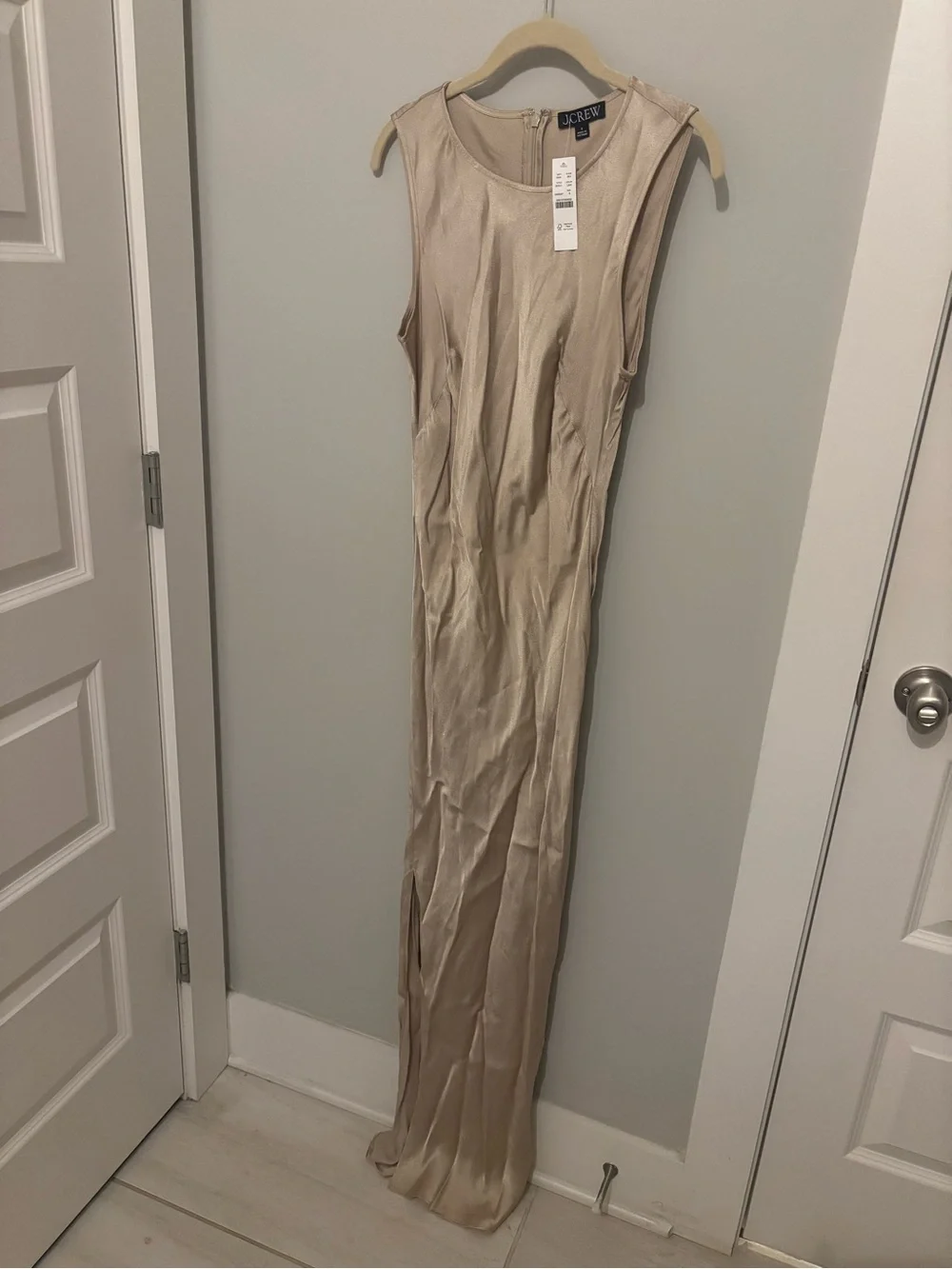 J. Crew Sleeveless Silk-Blend Maxi Dress in Beige
